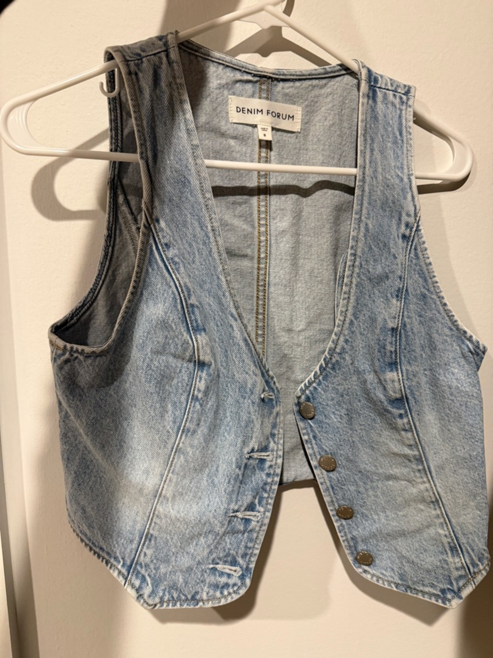 Denim Forum Pale Blue Denim Vest with Contrast Stitching
